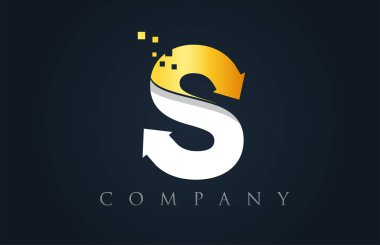 S beyaz sarı altın mavi alfabe harf logo şirket simgesi desig