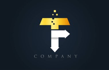 T beyaz sarı altın mavi alfabe harf logo şirket simgesi desig