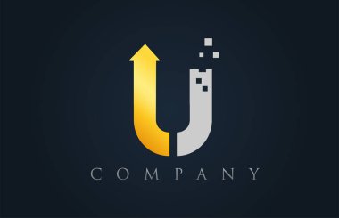 U beyaz sarı altın mavi alfabe harf logo şirket simgesi desig