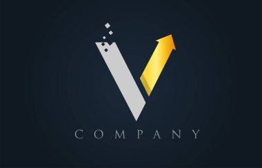 V gri sarı altın mavi alfabe harf logo şirket simgesi tasarımı