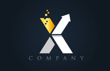 X beyaz sarı altın mavi alfabe harf logo şirket simgesi desig