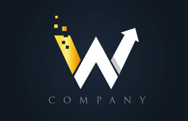 W beyaz sarı altın mavi alfabe harf logo şirket simgesi desig