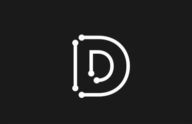 çizgi ve nokta ile alfabe harfi D siyah ve beyaz logo tasarımı