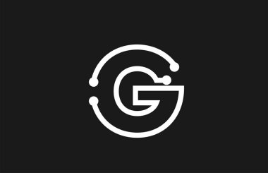 çizgi ve nokta ile alfabe harfi G siyah ve beyaz logo tasarımı