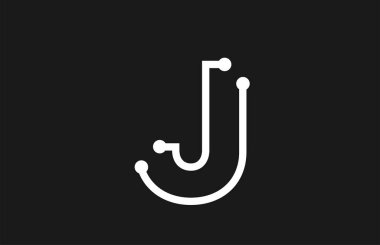 çizgi ve nokta ile alfabe harfi J siyah ve beyaz logo tasarımı