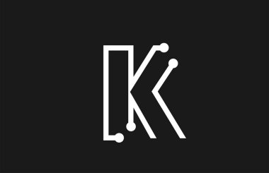 çizgi ve nokta ile alfabe harfi K siyah ve beyaz logo tasarımı