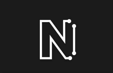 çizgi ve nokta ile alfabe harfi N siyah ve beyaz logo tasarımı