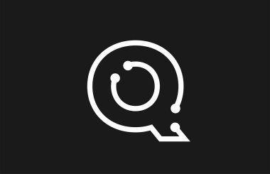 çizgi ve nokta ile alfabe harfi Q siyah ve beyaz logo tasarımı