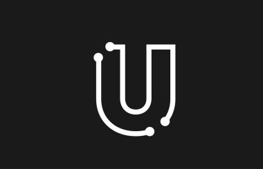 çizgi ve nokta ile alfabe harfi U siyah ve beyaz logo tasarımı