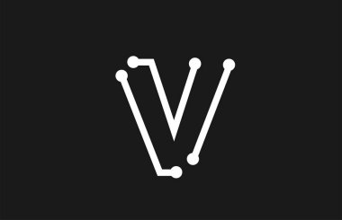 çizgi ve nokta ile alfabe harfi V siyah ve beyaz logo tasarımı