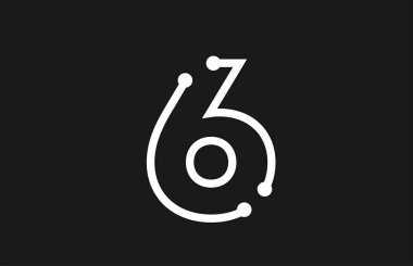 Çizgi ve nokta ile 6 numara siyah beyaz logo tasarımı