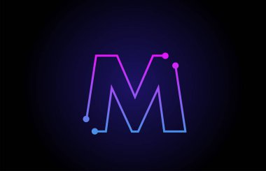 Alfabe harfi logo simgesi tasarım M pembe mavi renklerde 