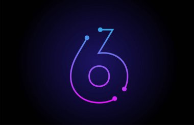 Pembe mavi renklerde Sayı 6 logo simgesi tasarımı 