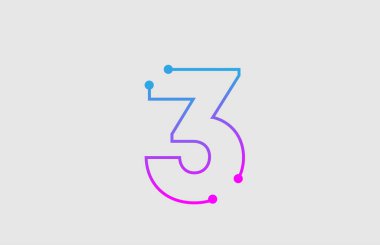 pembe ve mavi renklerde 3 numaralı logo tasarımı 