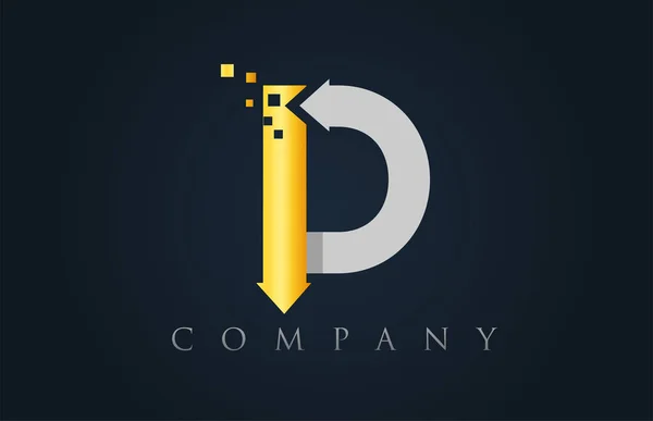 D gri sarı altın mavi alfabe harf logo şirket simgesi tasarımı — Stok Vektör