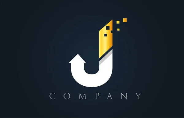J branco amarelo ouro azul alfabeto letra logotipo empresa ícone desig — Vetor de Stock