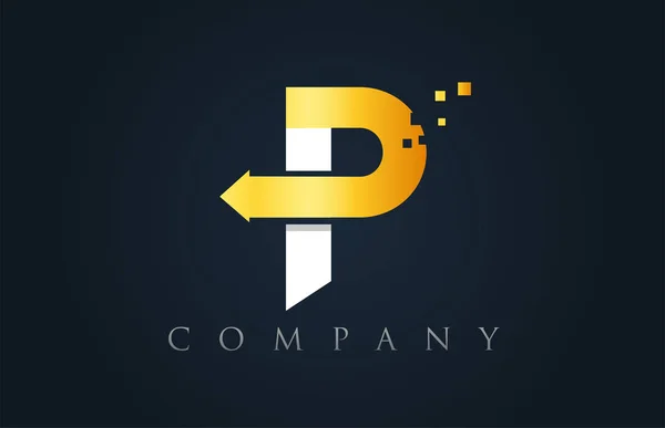 P branco amarelo ouro azul alfabeto letra logotipo empresa ícone desig — Vetor de Stock