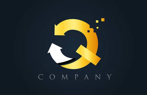 Q blanc jaune or bleu lettre alphabet logo entreprise icône désir — Image vectorielle