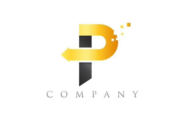 P μαύρο κίτρινο χρυσό μπλε αλφάβητο επιστολή λογότυπο εταιρεία εικονίδιο — Διανυσματικό Αρχείο