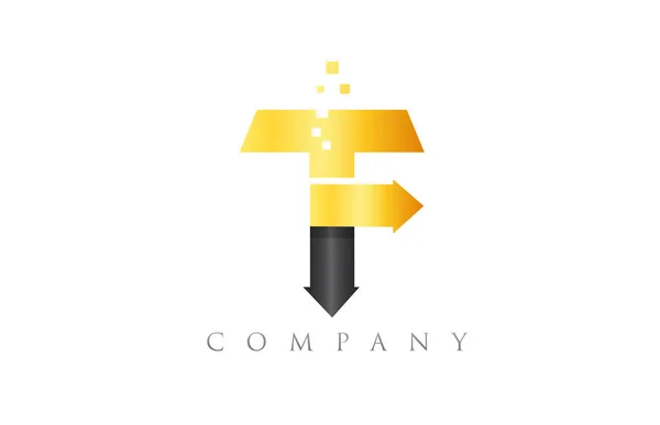 T czarny żółty alfabet logo niebieski symbol spółka znak złoto — Wektor stockowy