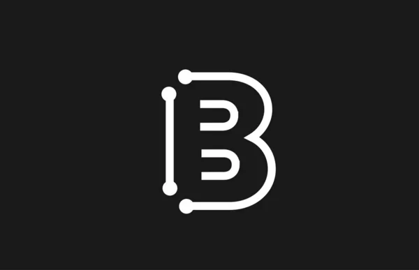 Абеткова літера B чорно-білий дизайн логотипу з лінією і точками — стоковий вектор