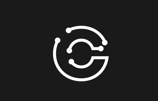 Alfabet letter C zwart-wit logo ontwerp met lijn en stippen — Stockvector