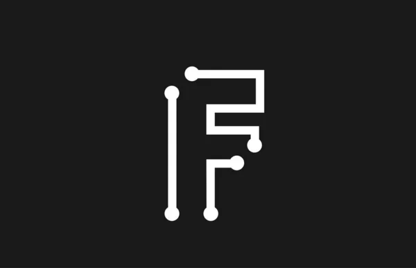Letra del alfabeto F diseño del logotipo en blanco y negro con línea y puntos — Vector de stock