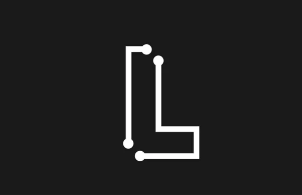 Αλφάβητο γράμμα L μαύρο και λευκό σχέδιο λογότυπου με γραμμή και τελείες — Διανυσματικό Αρχείο