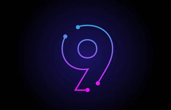 Diseño del icono del logotipo número 9 en colores azul rosado — Archivo Imágenes Vectoriales