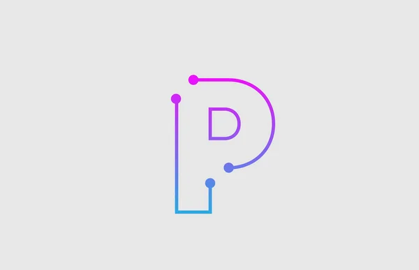 Alfabeto letra P logotipo design com cores rosa e azul — Vetor de Stock