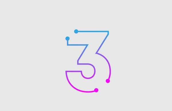 Νούμερο 3 σχεδιασμός λογότυπου με χρώματα ροζ και μπλε — Διανυσματικό Αρχείο