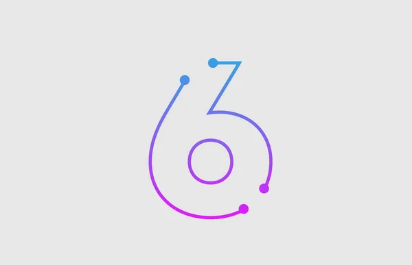 Nummer 6 logo ontwerp met kleuren roze en blauw — Stockvector