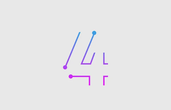 Nummer 4 logo ontwerp met kleuren roze en blauw — Stockvector