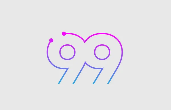 Número 99 diseño del logotipo con colores rosa y azul — Vector de stock