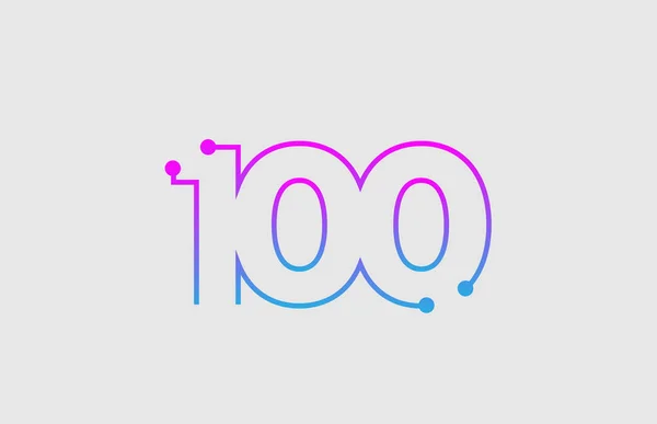 Číslo 100 logo návrh s barvami růžové a modré — Stockový vektor