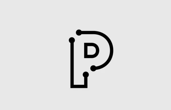 Diseño del logotipo del alfabeto de la letra P con línea y puntos — Archivo Imágenes Vectoriales