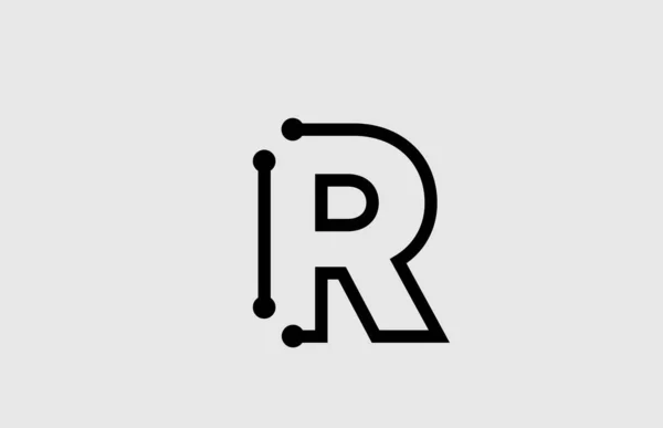 라인과 점이 있는 R 자 알파벳 로고 디자인 — 스톡 벡터