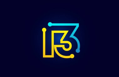 logo simgesi tasarımı için mavi ve turuncu renkte 13 numara