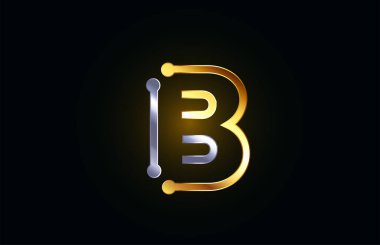 alfabe logo simgesi tasarımı için altın ve gümüş metal mektup B