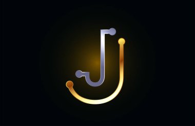 gold and silver metal letter J for alphabet logo icon design