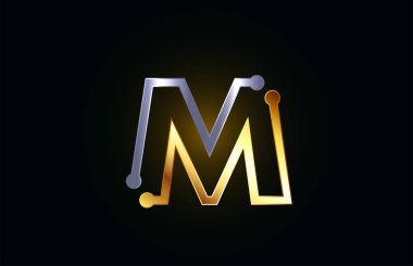 alfabe logo simgesi tasarımı için altın ve gümüş metal mektup M