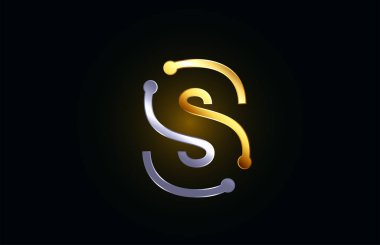 alfabe logo simgesi tasarımı için altın ve gümüş metal mektup S
