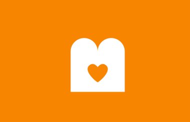 aşk kalp turuncu beyaz alfabe harfi m şirket logosu desig için