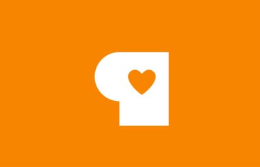 love heart orange white alphabet letter q for company logo desig