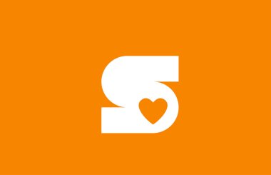 love heart orange white alphabet letter s for company logo desig