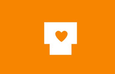 love heart orange white alphabet letter t for company logo desig