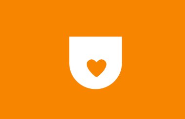 love heart orange white alphabet letter u for company logo desig