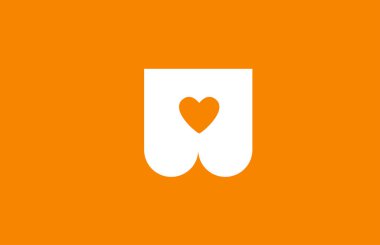 love heart orange white alphabet letter w for company logo desig