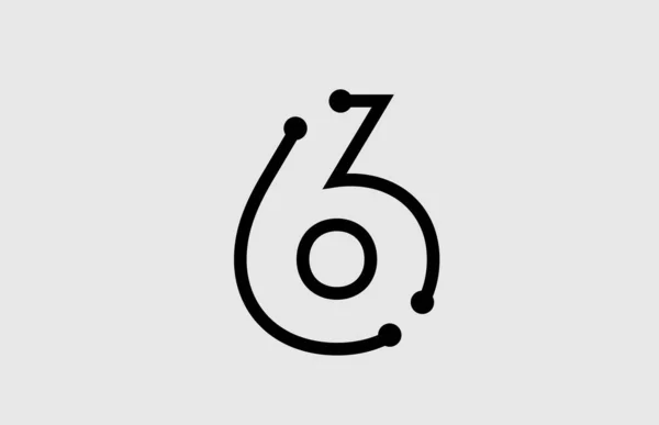 Nummer 6 logo ontwerp met lijn en stippen — Stockvector