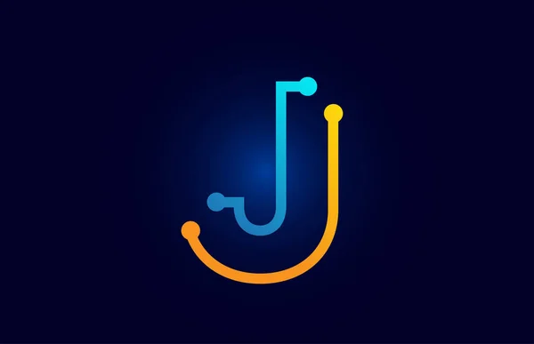 Azul e laranja letra J alfabeto logotipo ícone design — Vetor de Stock
